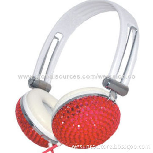 Hot selling wired stereo headset with diamond design, can be done many colors, strong headband